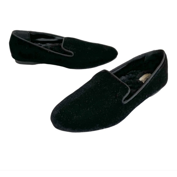 Birdies ballet flats in black velvet with faux fur lining. Size 7 - Picture 1 of 8